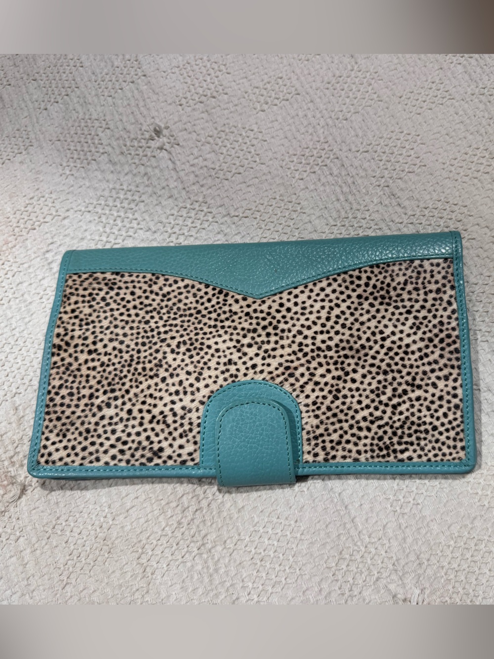 Calf Skin Teal and Leopard Print Women's Clutch Wallet